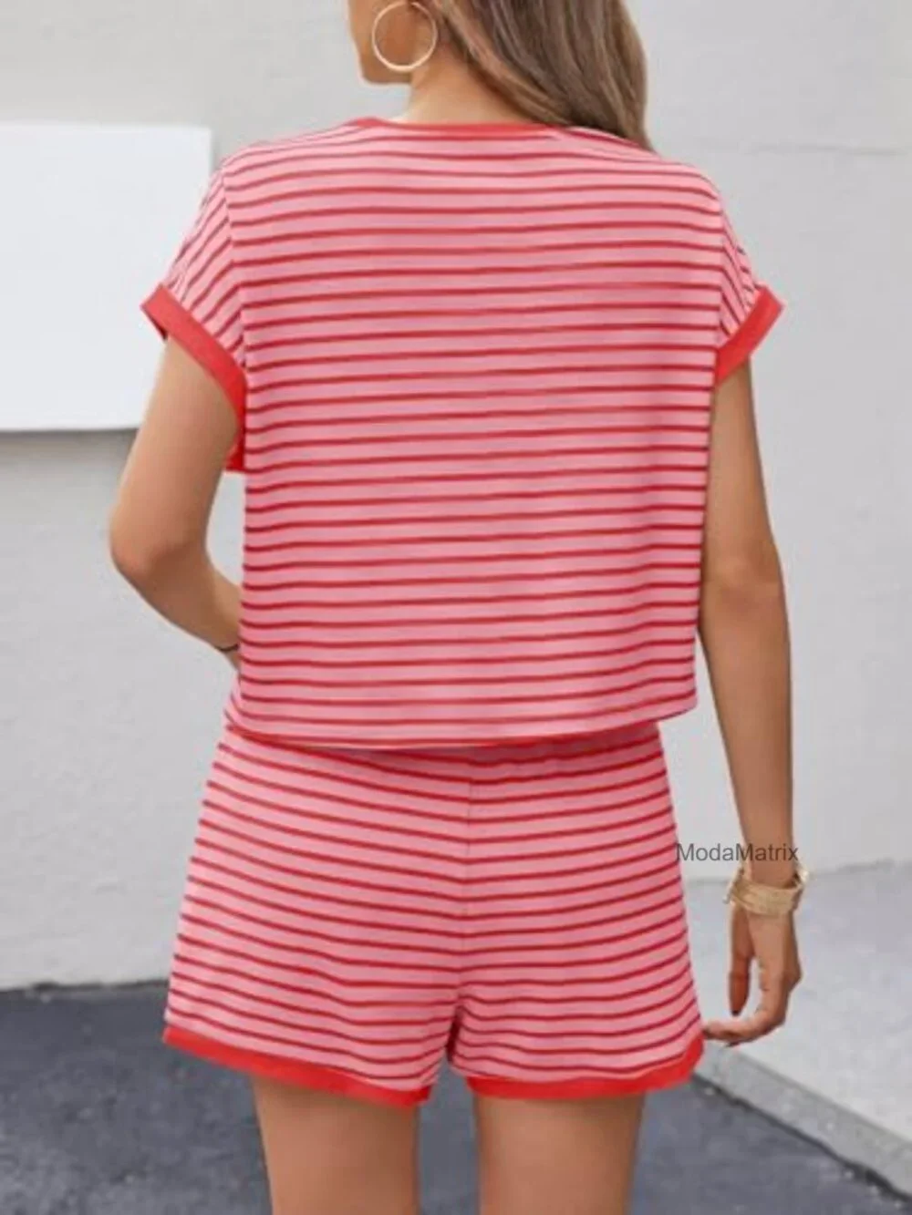Women's Striped Lounge Set 2 Piece Short Sleeve Top & Shorts